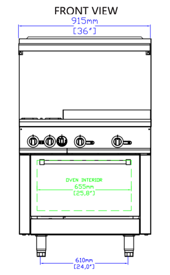 Standard Range SR-R36-24CB-NG 36" Natural Gas Commercial Range with 2 Burner, 24" Charbroiler, 1 Oven, 153,000 BTU