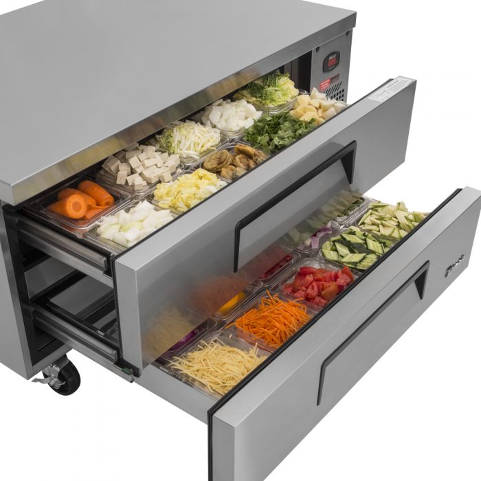 Turbo Air TCBE-48SDR-N 2 Drawer 48" Stainless Steel Chef Base Refrigerator, Optional 6" Extended Top, 7.52 Cu. Ft.