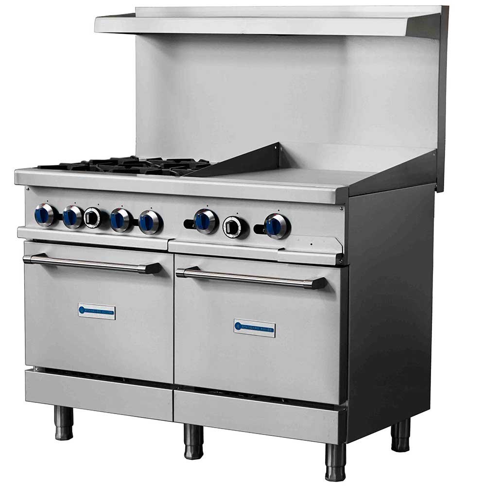 Standard Range SR-R48-24MG-NG 48" Natural Gas Commercial Range with 4 Burner, 24" Griddle, 2 Oven, 246,000 BTU