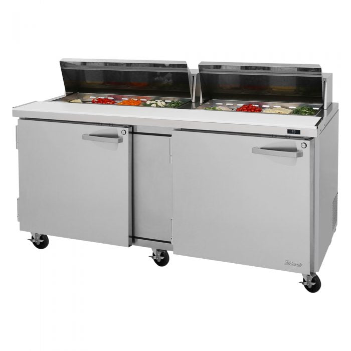 Turbo Air PST-72-N 2 Solid Door Refrigerated Sandwich and Salad Prep Table, 19 Cu. Ft.