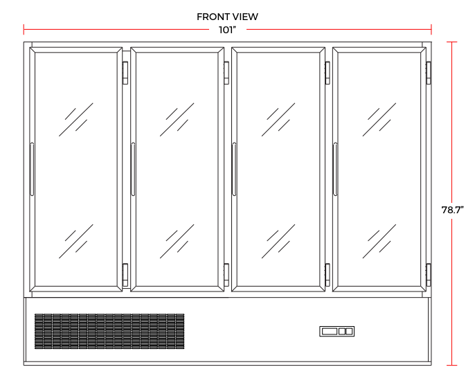 Coldline EGR100 101" Four Glass Swing Door Self-Contained Refrigerated Merchandiser