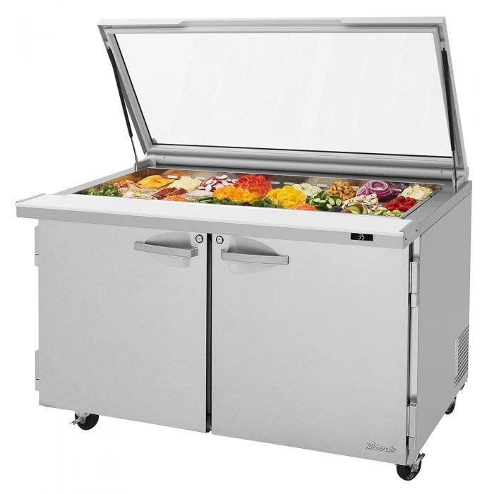 Turbo Air PST-60-24-N-GL 2 Solid Door Mega Top Refrigerated Sandwich Prep Table, Glass Lid, 19 Cu. Ft.
