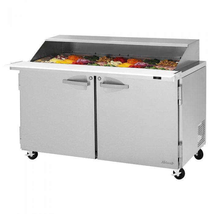 Turbo Air PST-60-24-N-SL 2 Solid Door Mega Top Refrigerated Sandwich Prep Table with Removable Slide Back Lid, 19 Cu. Ft.