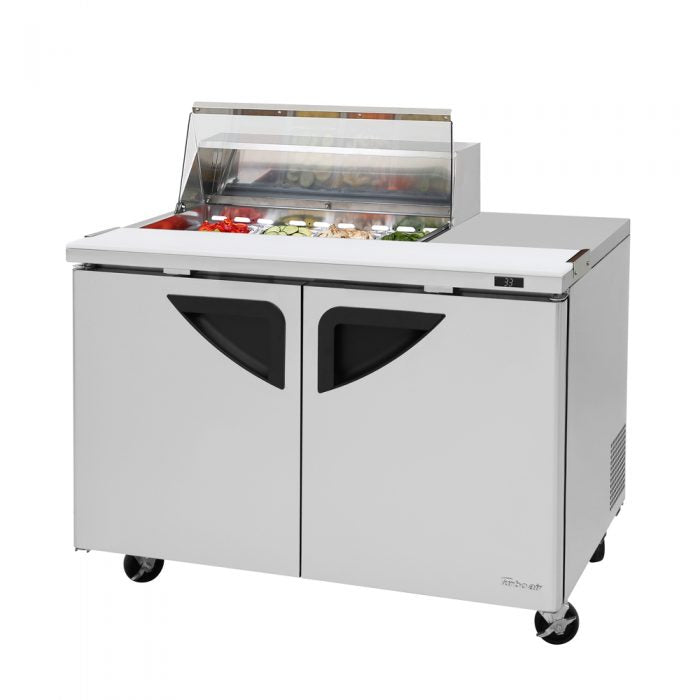 Turbo Air TST-48SD-08S-N-CL 2 Solid Door Refrigerated Sandwich Prep Table 28, Clear Lid, 15 Cu. Ft.