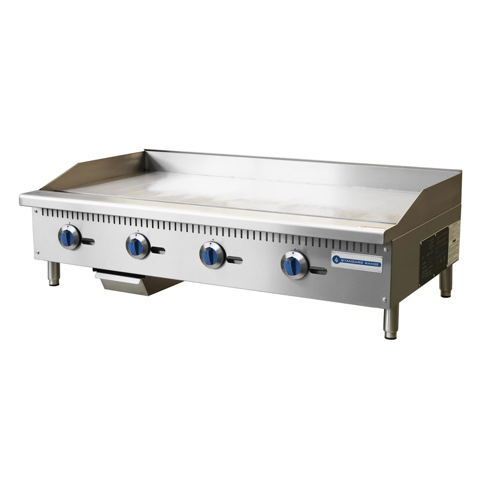 Standard Range SR-G48-M 48" Commercial Countertop 4 Burner Gas Griddle with Manual Control, 120,000 BTU