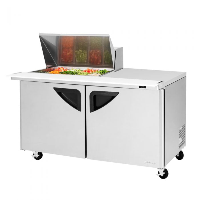 Turbo Air TST-60SD-12M-N 2 Solid Door Mega Top Refrigerated Sandwich Prep Table 28" Mega hood, 19 Cu. Ft.