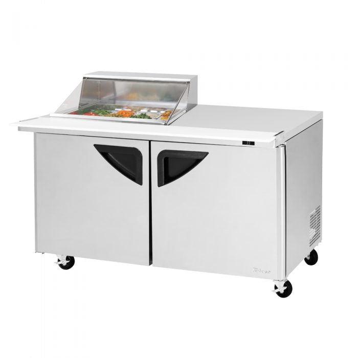 Turbo Air TST-60SD-12M-N-CL 2 Solid Door Mega Top Refrigerated Sandwich Prep Table 28" Mega, Clear Lid, 19 Cu. Ft.