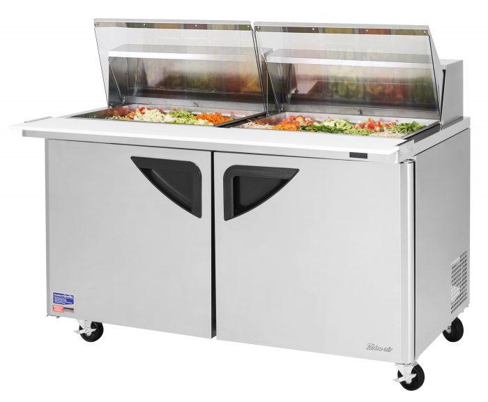 Turbo Air TST-60SD-24-N-CL 2 Solid Door Mega Top Refrigerated Sandwich Prep Table, Clear Lid, 19 Cu. Ft.