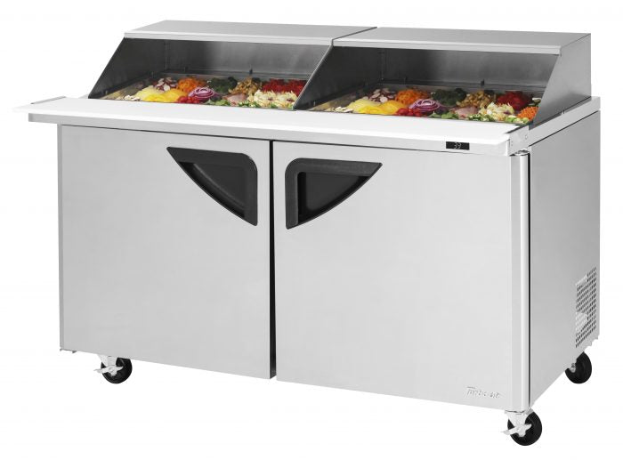 Turbo Air TST-60SD-24-N-SL 2 Solid Door Mega Top Refrigerated Sandwich Prep Table with Removable Slide Back Lid