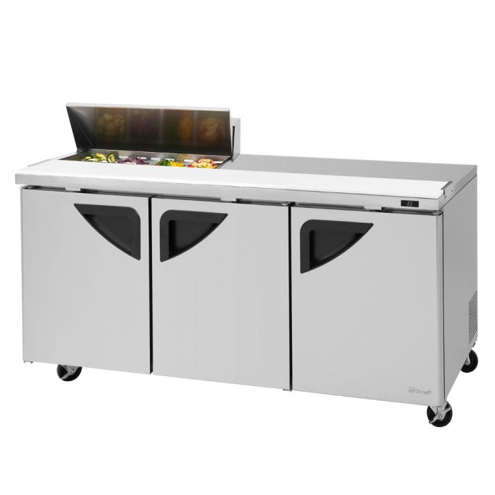 Turbo Air TST-72SD-08S-N 3 Solid Door Refrigerated Sandwich Prep Table, Salad Hood, 23 Cu. Ft.