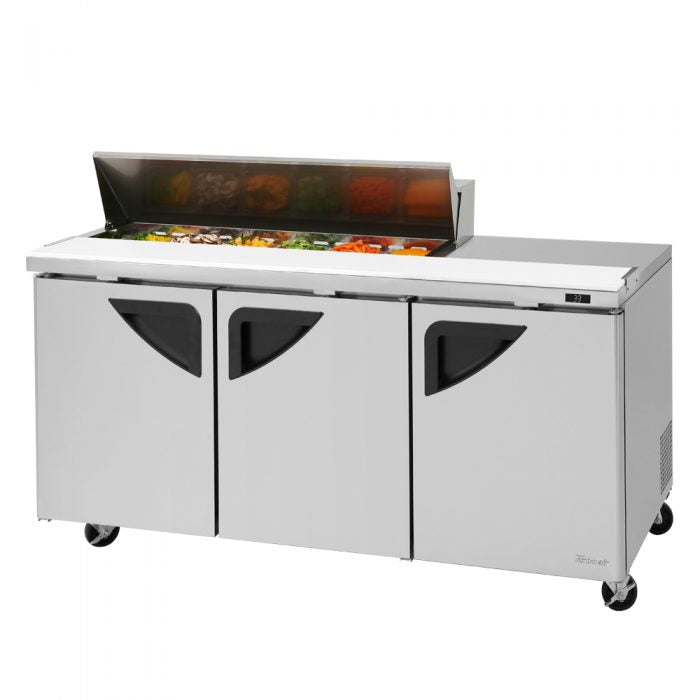 Turbo Air TST-72SD-12S-N 3 Solid Door Refrigerated Sandwich Prep Table, Salad Hood, 23 Cu. Ft.
