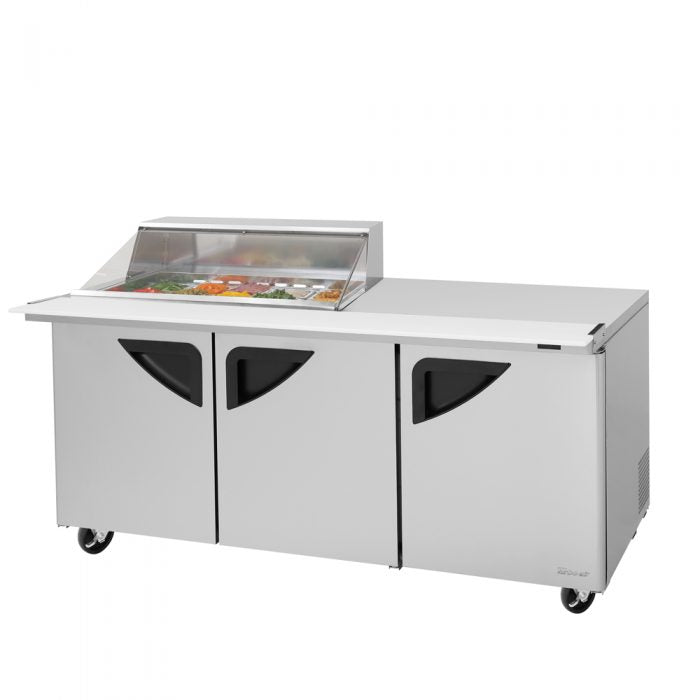 Turbo Air TST-72SD-15M-N-CL 3 Solid Door Mega Top Refrigerated Sandwich Prep Table 36 Mega, Clear Lid, 23 Cu. Ft.