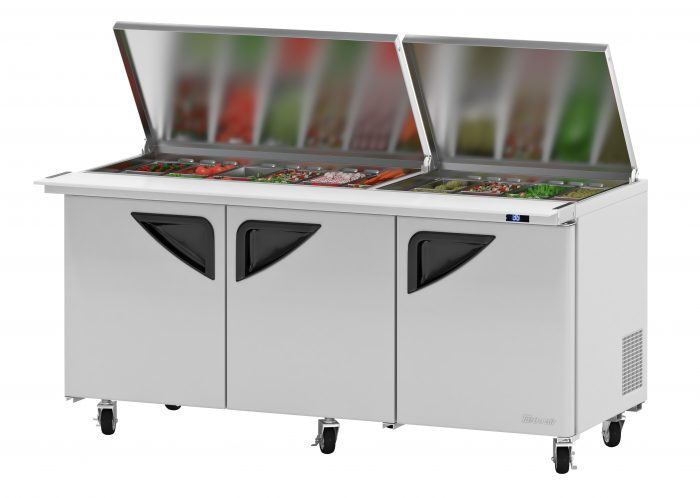 Turbo Air TST-72SD-30-N-FL 3 Solid Door Mega Top Refrigerated Sandwich Prep Table, Flat Lid, 23 Cu. Ft.