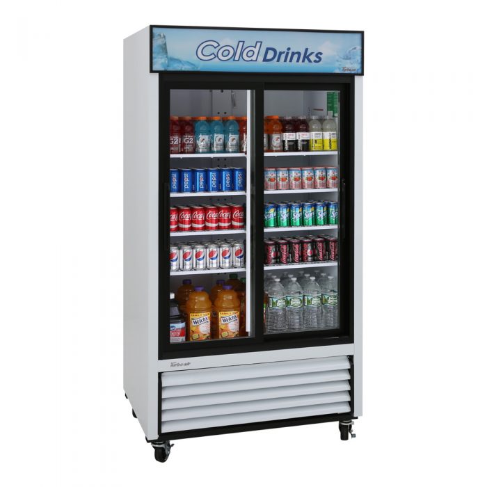 Turbo Air TGM-35R-N 2 Door Sliding Glass Merchandiser Refrigerator, White with Black Framed Door, 29.2 Cu. Ft.