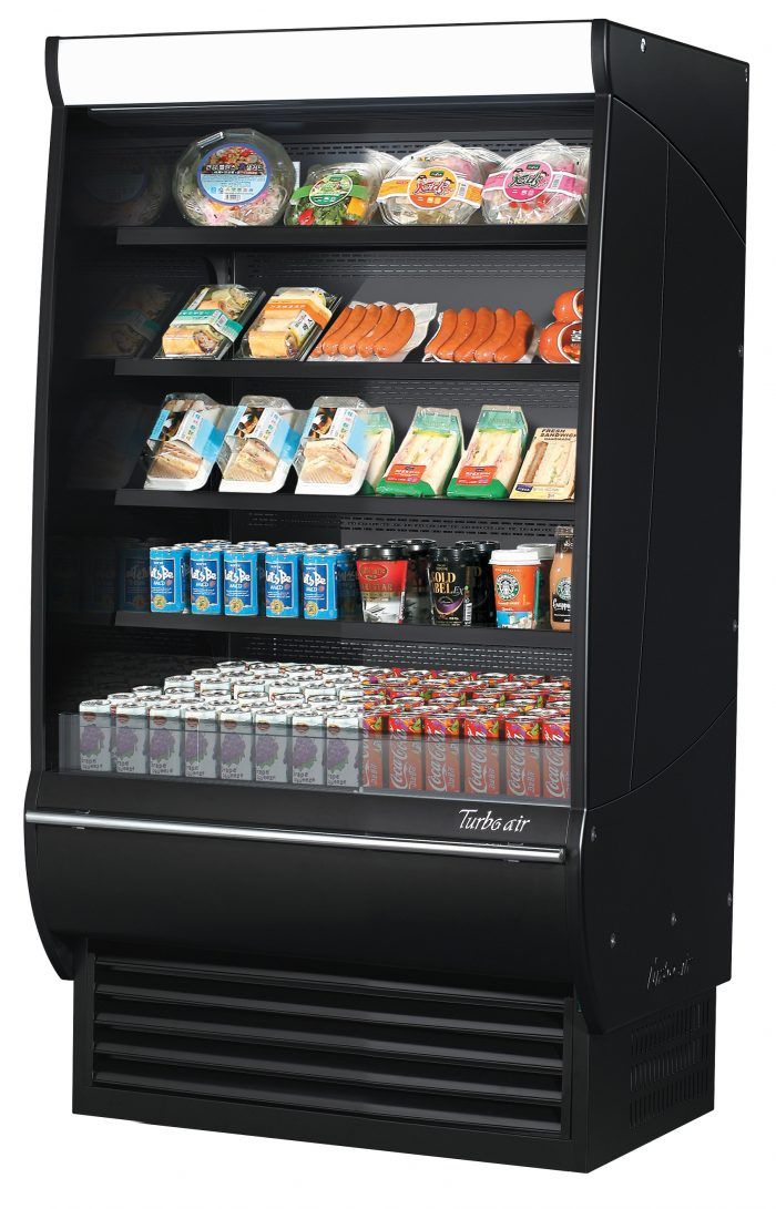 Turbo Air TOM-36DXB-SP-N 36" Extra Deep Vertical Open Display Merchandiser, Solid Side Panel, Black, 11 Cu. Ft.