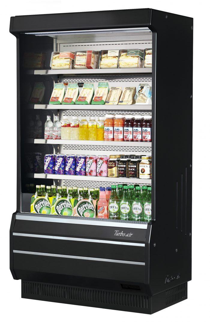 Turbo Air TOM-40B-SP-N 39" Full Size Vertical Open Display Merchandiser, Solid Side Panel, Black, 12.5 Cu. Ft.