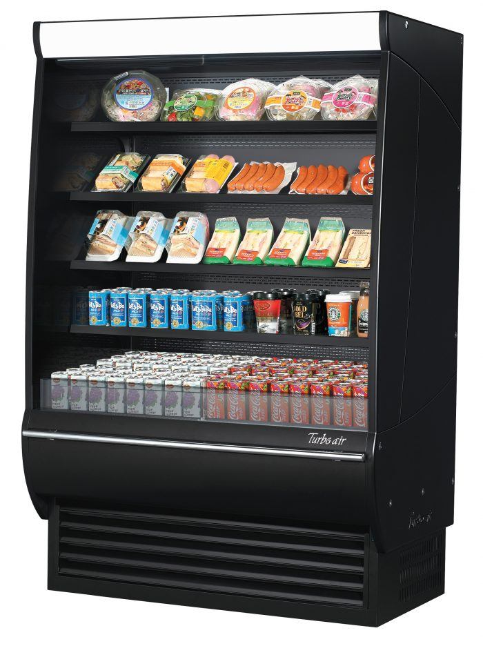 Turbo Air TOM-48DXB-SP-N 50" Extra Deep Vertical Open Display Merchandiser, Solid Side Panel, Black, 14.9 Cu. Ft.