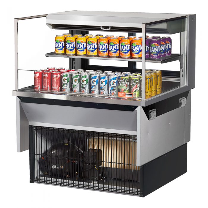 Turbo Air TOM-36L-UFD-S-2SI-N 34-3/4" Low Profile Open Display Merchandiser, 1 shelf, European Straight Style, Stainless Steel, 7.5 Cu. Ft.