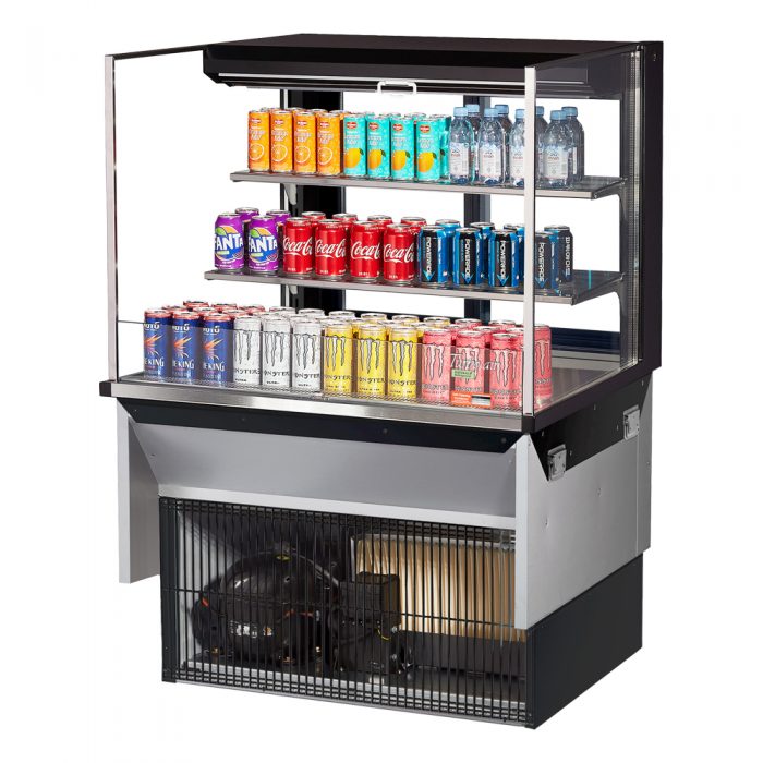 Turbo Air TOM-36L-UFD-W(B)-3SI-N 34-3/4" Low Profile Open Display Merchandiser, 2 shelves, European Straight Style, 11.1 Cu. Ft.