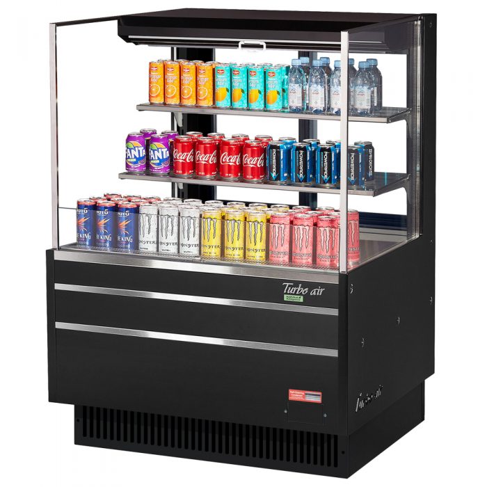 Turbo Air TOM-36L-UFD-W(B)-3S-N 34-3/4" Low Profile Open Display Merchandiser, 2 shelves, European Straight Style, 11.1 Cu. Ft.
