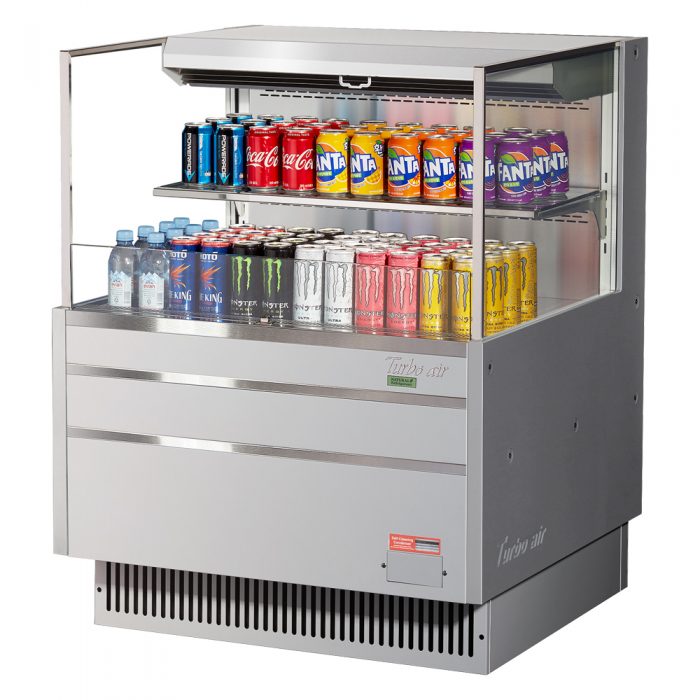 Turbo Air TOM-36L-UF-S-2S-N 34-3/4" Low Profile Open Display Merchandiser, 1 shelf, European Straight Style, Stainless Steel, 7.5 Cu. Ft.