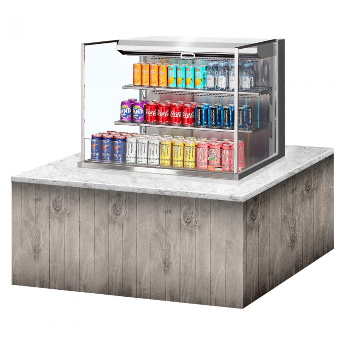 Turbo Air TOM-36L-UF-S-3SI-N 34-3/4" Low Profile Open Display Merchandiser, 2 shelves, European Straight Style, Stainless Steel, 11.1 Cu. Ft.