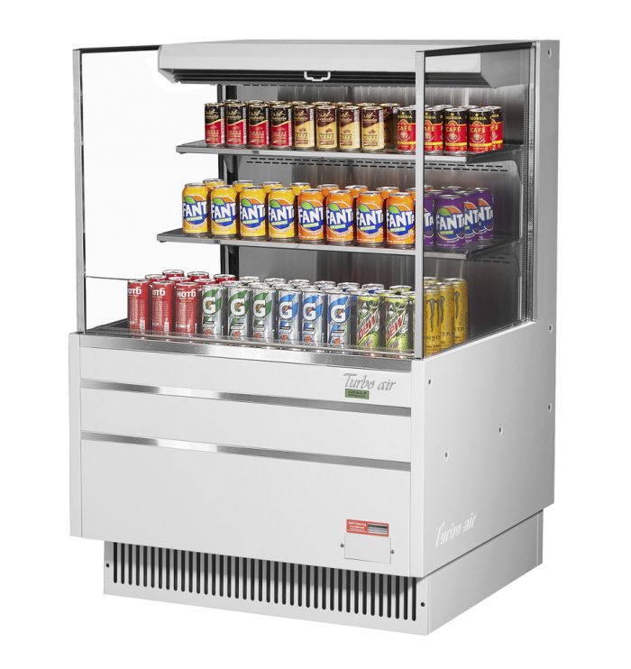 Turbo Air TOM-36L-UF-W(B)-3S-N 34-3/4" Low Profile Open Display Merchandiser, 2 shelves, European Straight Style, , 11.1 Cu. Ft.