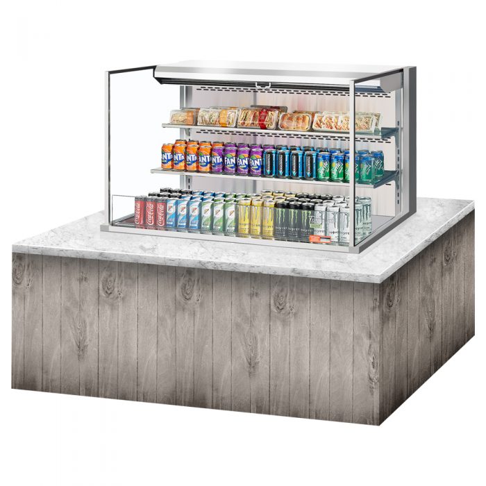 Turbo Air TOM-48L-UF-S-3SI-N 46-3/4" Low Profile Drop In Open Display Merchandiser, 2 shelves, European Straight Style, Stainless Steel, 15.2 Cu. Ft.