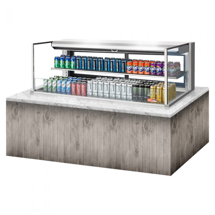 Turbo Air TOM-60L-UFD-S-2SI-N 58-3/4" Low Profile Drop In Open Display Merchandiser, 1 shelf, European Straight Style, Stainless Steel, 13 Cu. Ft.