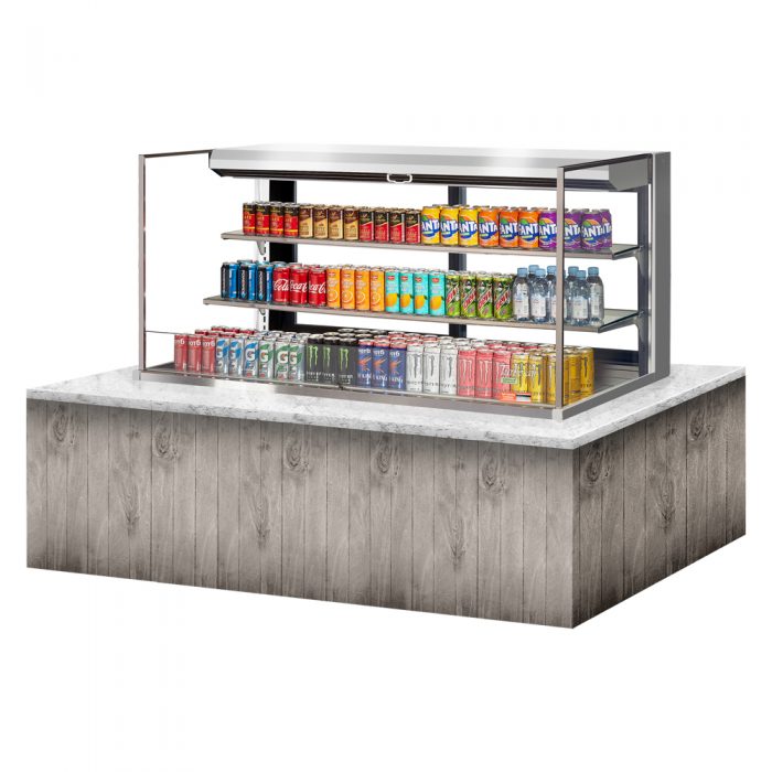 Turbo Air TOM-60L-UFD-S-3SI-N 58-3/4" Low Profile Drop In Open Display Merchandiser, 2 shelves, European Straight Style, Stainless Steel, 19.3 Cu. Ft.