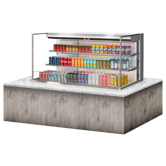 Turbo Air TOM-60L-UF-S-3SI-N 58-3/4" Low Profile Drop In Open Display Merchandiser, 2 shelves, European Straight Style, Stainless Steel, 19.3 Cu. Ft.