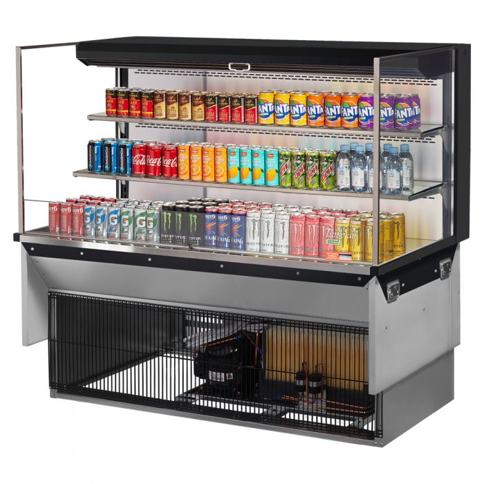 Turbo Air TOM-60L-UF-W(B)-3SI-N 58-3/4" Low Profile Drop In Open Display Merchandiser, 2 shelves, European Straight Style, 19.3 Cu. Ft.