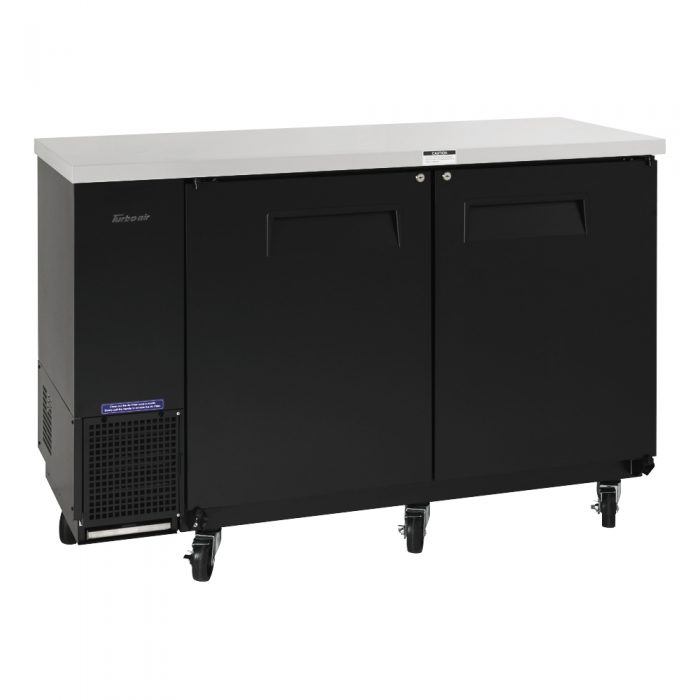 Turbo Air TBB-24-60SB-N6 24.5" Deep Narrow Back Bar Cooler, 2 Solid Door 61" Black Vinyl Exterior Back Bar Cooler, 16.4 Cu. Ft.