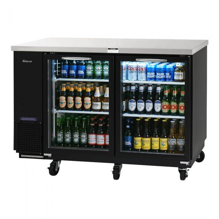 Turbo Air TBB-24-60SG-N 24.5" Deep Narrow Back Bar Cooler, 2 Glass Door 61" Black Vinyl Exterior Back Bar Cooler, 16.4 Cu. Ft.