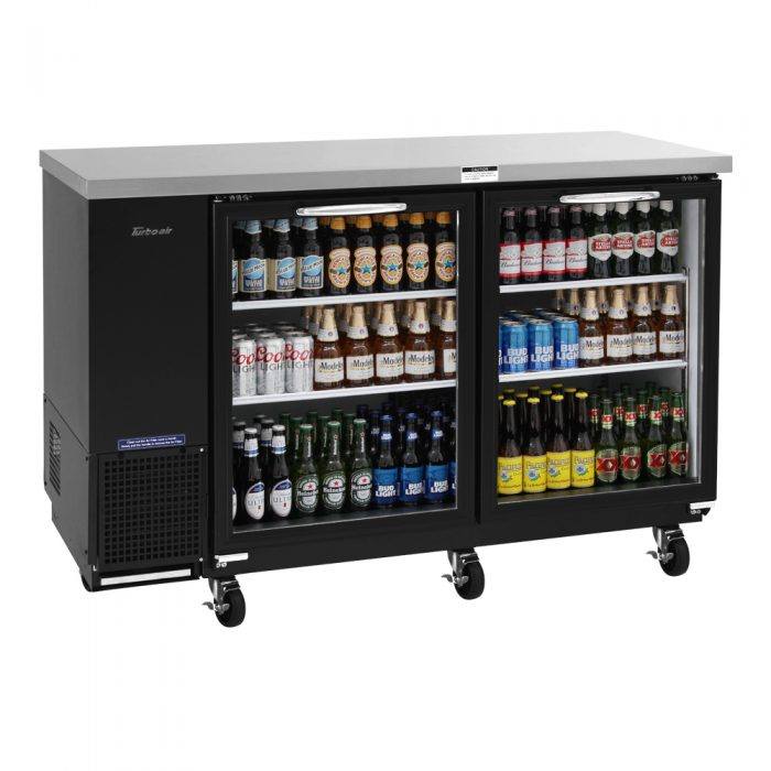 Turbo Air TBB-24-60SG-N 24.5" Deep Narrow Back Bar Cooler, 2 Glass Door 61" Black Vinyl Exterior Back Bar Cooler, 16.4 Cu. Ft.
