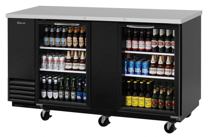 Turbo Air TBB-3SG-N 2 Glass Door 69" Back Bar Cooler, Black Vinyl Exterior, 23 Cu. Ft.