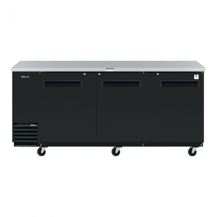 Turbo Air TBB-4SB-N 3 Solid Door 90" Back Bar Cooler, Black Vinyl Exterior, 36.4 Cu. Ft.