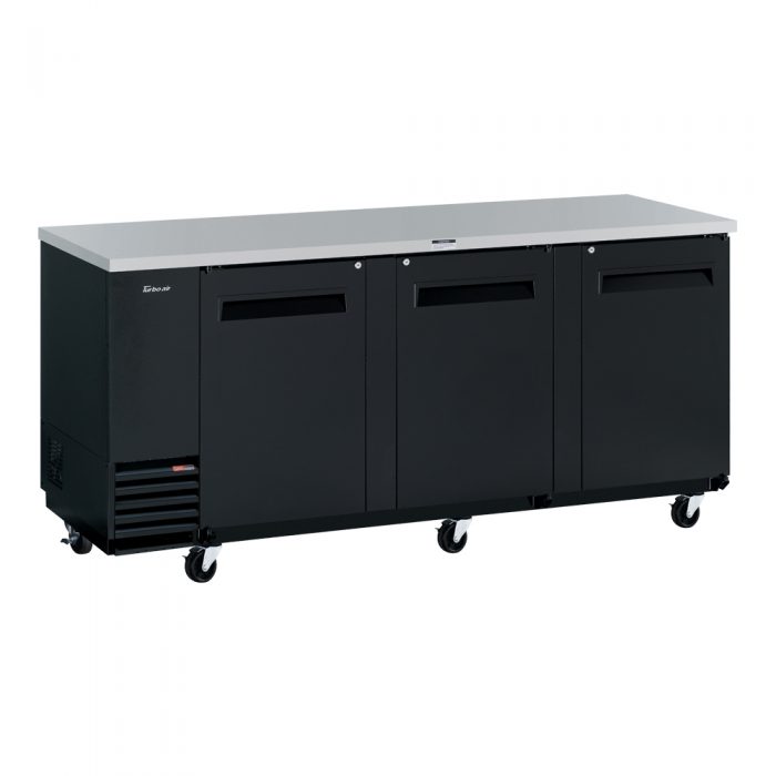 Turbo Air TBB-4SB-N 3 Solid Door 90" Back Bar Cooler, Black Vinyl Exterior, 36.4 Cu. Ft.