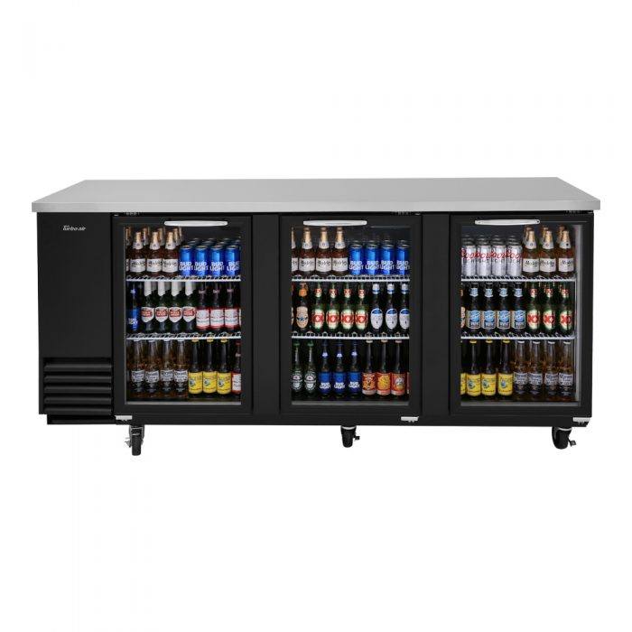 Turbo Air TBB-4SG-N 3 Glass Door 90" Back Bar Cooler, Black Vinyl Exterior, 36.4 Cu. Ft.