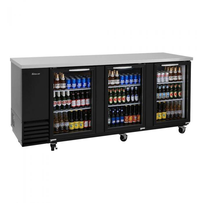 Turbo Air TBB-4SG-N 3 Glass Door 90" Back Bar Cooler, Black Vinyl Exterior, 36.4 Cu. Ft.