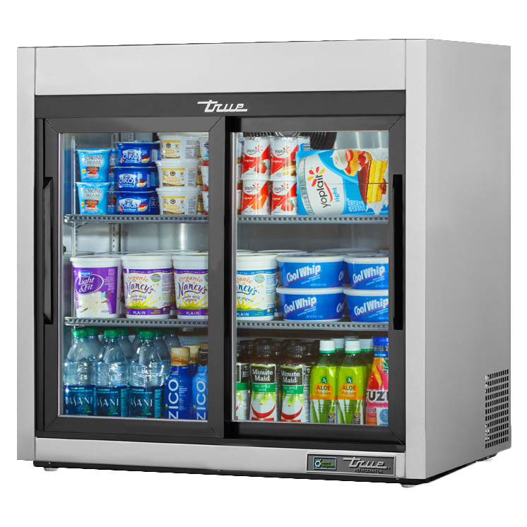 True TSD-09G-HC-LD Countertop Merchandiser Refrigerator, 36" Wide, 2 Doors, 3 Shelves, TSD Series