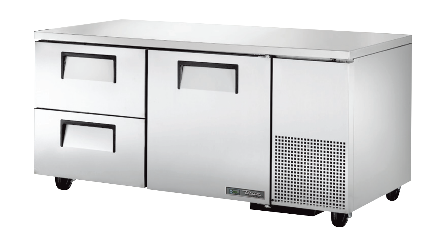 True TUC-67D-2-HC Undercounter Refrigerator, 67 1/4" Wide, 1 Door, 2 Shelves