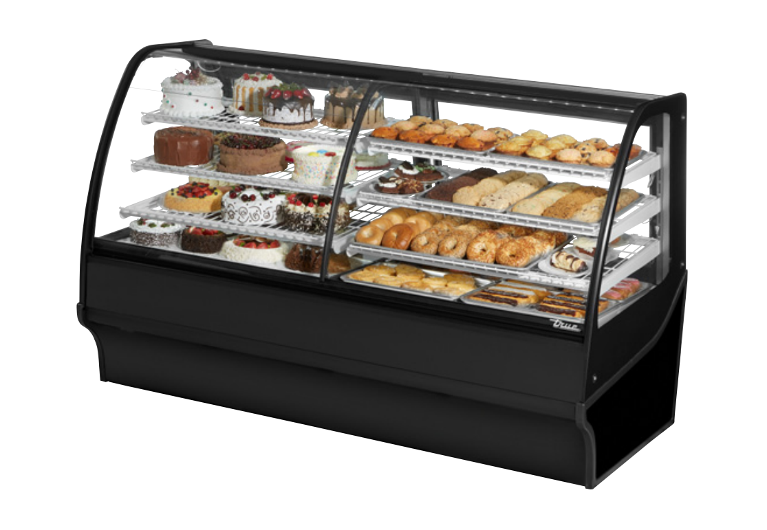 True TDM-DZ-77-GE/GE-B-W Refrigerated and Non Refrigerated Display Case, 77 1/4" Wide, 2 Doors, 6 Shelves