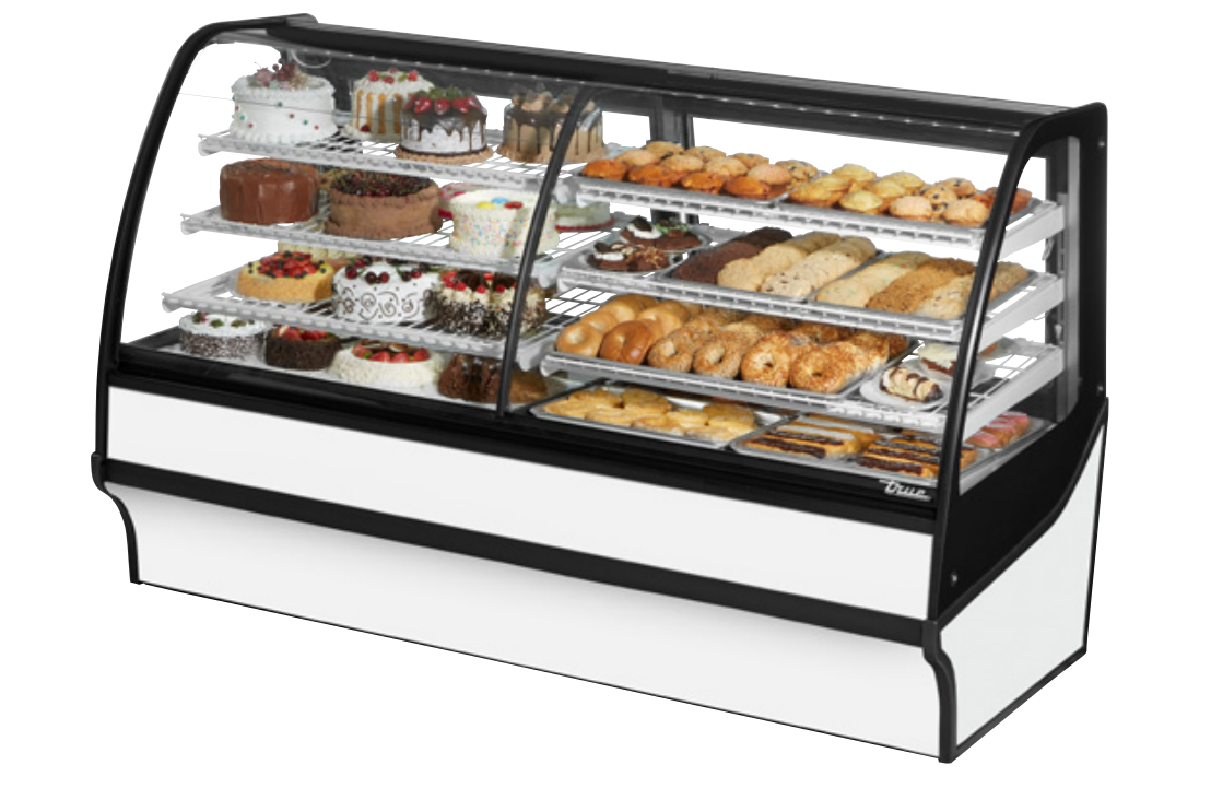 True TDM-DZ-77-GE/GE-W-W Refrigerated and Non Refrigerated Display Case, 77 1/4" Wide, 2 Doors, 6 Shelves