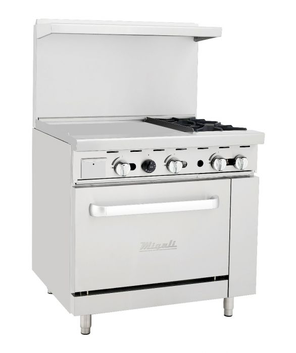 Migali C-RO2-24GL-NG 2 Burner Range, 24" Griddle Left Side, (1) Oven, Natural Gas