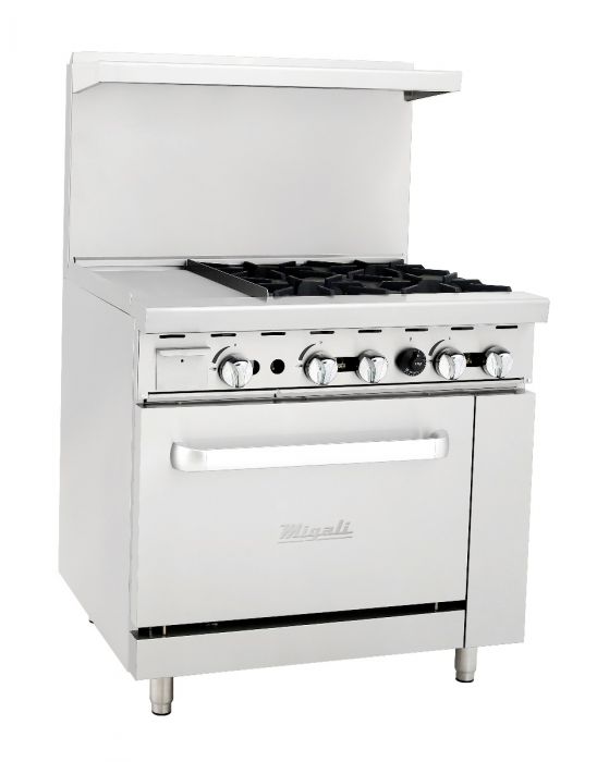 Migali C-RO4-12GL-NG 4 Burner Range, 12" Griddle Left Side, (1) Oven, Natural Gas