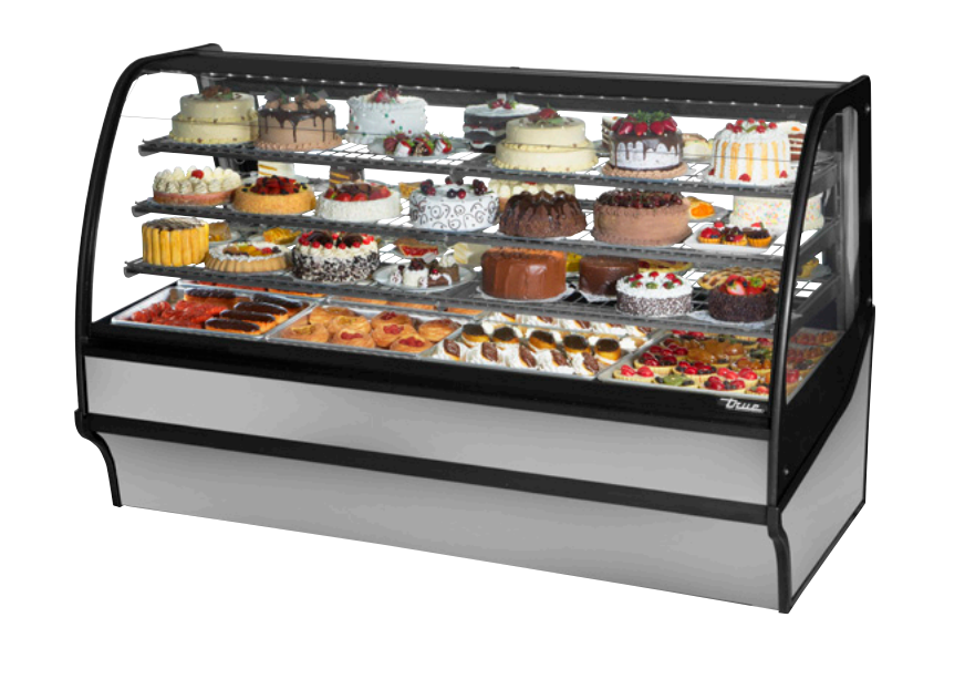 True TDM-R-77-GE/GE-S-S Refrigerated Bakery Display Case, 77 1/4" Wide, 2 Doors, 3 Shelves