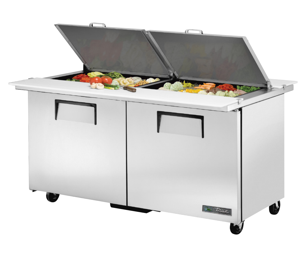 True TSSU-60-24M-B-DS-ST-HC Sandwich Prep Table, 60 3/8" Wide, 2 Doors, 4 Shelves, 24 Pans (Tops)