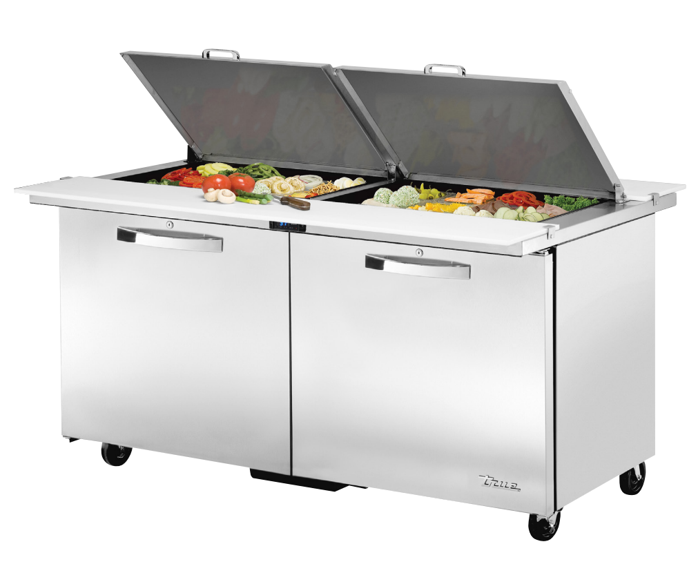 True TSSU-60-24M-B-DS-ST-HC~SPEC3 Sandwich Prep Table, 60 3/8" Wide, 2 Doors, 4 Shelves, 24 Pans (Tops)