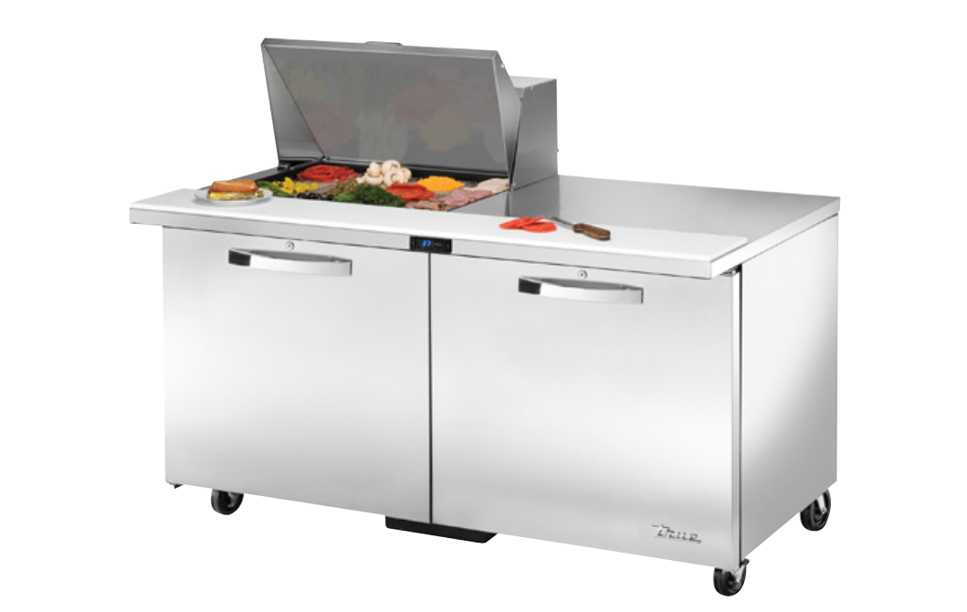 True TSSU-60-16-DS-ST-ADA-HC~SPEC3 Sandwich Prep Table, 603/8" Wide, 2 Doors, 4 Shelves, 16 Pans (Tops)